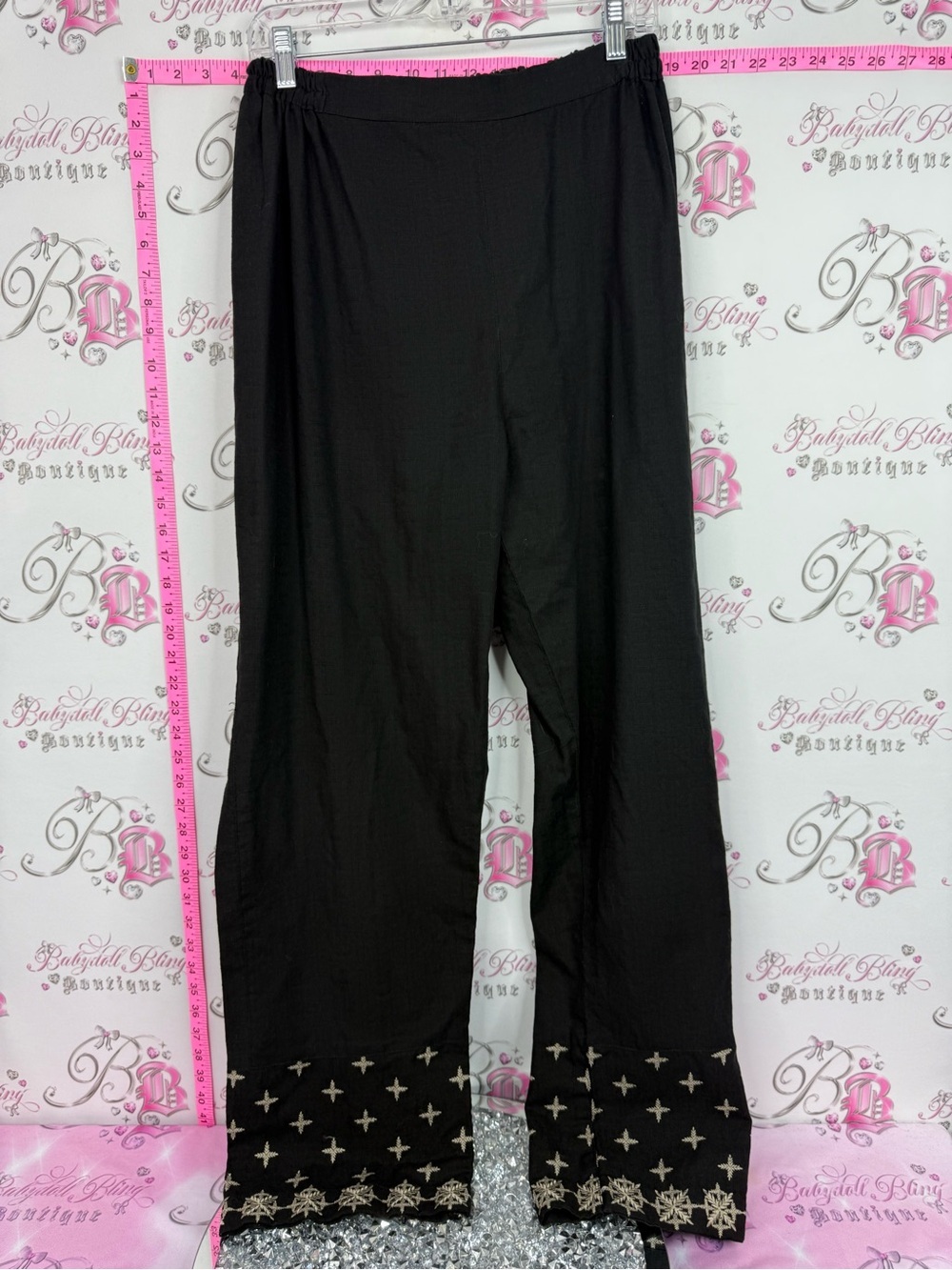 Pants wide leg Black Wide Leg Pants with Embroidered Hem